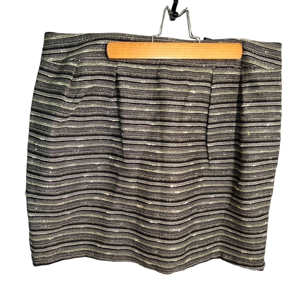Mossimo Women's Size 12 A-Line Tweed Skirt Black Lime Green Metallic Lined Zip